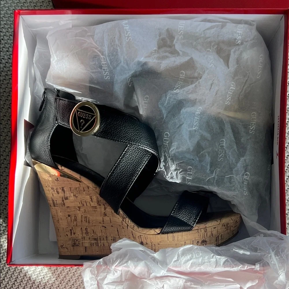 Guess Black and Tan Platform Sandals